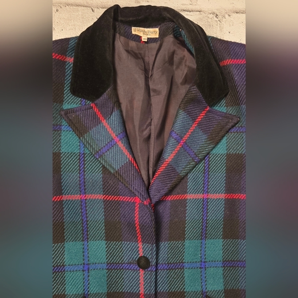 Vintage Liliane Burty Paris Wool Plaid Blazer Made in France 40 - Picture 12 of 16